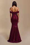 Sparkly Burgundy Sequins Mermaid Maxi Holiday Party Dress with Flowers