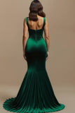 Dark Green Square Neck Mermaid Maxi Holiday Party Dress