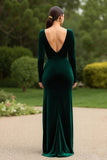 Dark Green Velvet V-Neck Maxi Sheath Holiday Party Dress with Slit