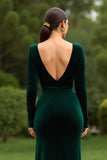Dark Green Velvet V-Neck Maxi Sheath Holiday Party Dress with Slit