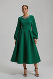 Dark Green Long Sleeves A Line Holiday Party Dress with Beading