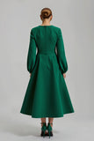 Dark Green Long Sleeves A Line Holiday Party Dress with Beading