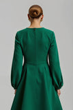 Dark Green Long Sleeves A Line Holiday Party Dress with Beading