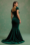 Dark Green Mermaid Maxi Square Neck Holiday Party Dress