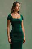 Dark Green Mermaid Maxi Square Neck Holiday Party Dress