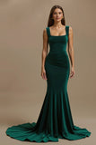 Elegant Dark Green Mermaid Ruched Maxi Holiday Party Dress
