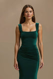 Elegant Dark Green Mermaid Ruched Maxi Holiday Party Dress
