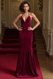 Burgundy Mermaid Spaghetti Straps Maxi Holiday Party Dress