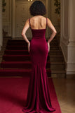 Burgundy Mermaid Spaghetti Straps Maxi Holiday Party Dress