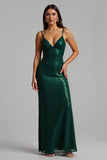 Sparkly Long Dark Green Sheath Holiday Party Dress with Slit