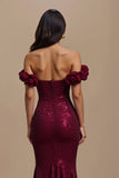 Sparkly Burgundy 3D Flowers Mermaid Long Holiday Party Dress