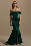 Dark Green Velvet Mermaid Off the Shoulder Long Holiday Party Dress