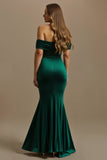 Dark Green Velvet Mermaid Off the Shoulder Long Holiday Party Dress