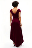 Burgundy A Line Boat Neck Velvet Asymmetrical Holiday Party Dress
