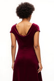 Burgundy A Line Boat Neck Velvet Asymmetrical Holiday Party Dress