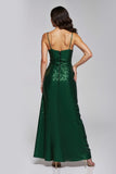 Dark Green Sparkly Sequins Sheath Maxi Holiday Party Dress with Slit