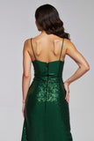 Dark Green Sparkly Sequins Sheath Maxi Holiday Party Dress with Slit