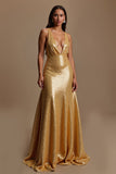 Sparkly Gold Mermaid Deep V-Neck Long Holiday Party Dress