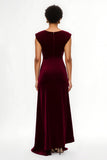 Simple Burgundy Sheath Cap Sleeves Long Holiday Party Dress