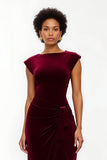 Simple Burgundy Sheath Cap Sleeves Long Holiday Party Dress