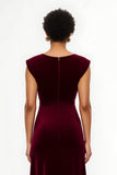 Simple Burgundy Sheath Cap Sleeves Long Holiday Party Dress