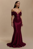Long Burgundy Mermaid Off the Shoulder Holiday Party Dress