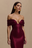 Long Burgundy Mermaid Off the Shoulder Holiday Party Dress