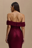 Long Burgundy Mermaid Off the Shoulder Holiday Party Dress