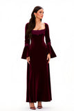 Burgundy Sheath Scoop Neck Flare Sleeves Long Holiday Party Dress