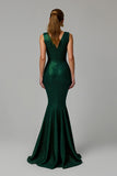 Sparkly Mermaid Dark Green Bateau Neck Long Holiday Party Dress
