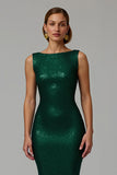 Sparkly Mermaid Dark Green Bateau Neck Long Holiday Party Dress