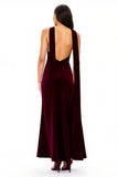 Burgundy Backless V-Neck Long Holiday Party Dress