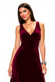 Burgundy Backless V-Neck Long Holiday Party Dress