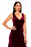 Burgundy Backless V-Neck Long Holiday Party Dress