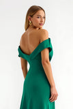 Dark Green Long Off the Shoulder Sheath Holiday Party Dress