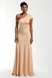 Champagne Sheath One Shoulder Long Holiday Party Dress