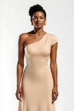 Champagne Sheath One Shoulder Long Holiday Party Dress