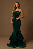 Mermaid Dark Green Strapless Tiered Long Holiday Party Dress