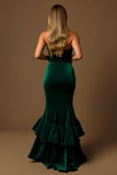 Mermaid Dark Green Strapless Tiered Long Holiday Party Dress
