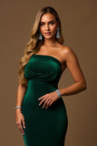 Mermaid Dark Green Strapless Tiered Long Holiday Party Dress