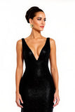 Black Sparkly Sequin Mermaid V-Neck Long Holiday Party Dress with Slit