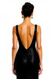 Black Sparkly Sequin Mermaid V-Neck Long Holiday Party Dress with Slit