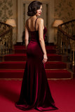 Velvet Burgundy Mermaid Spaghetti Straps Long Holiday Party Dress