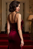Velvet Burgundy Mermaid Spaghetti Straps Long Holiday Party Dress