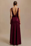 Burgundy Sheath Sparkly Sequin V-Neck Long Holiday Party Dress
