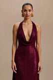 Burgundy Sheath Sparkly Sequin V-Neck Long Holiday Party Dress