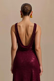 Burgundy Sheath Sparkly Sequin V-Neck Long Holiday Party Dress