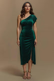 Dark Green Velvet Sheath Long Holiday Party Dress with Sleeves