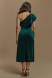 Dark Green Velvet Sheath Long Holiday Party Dress with Sleeves