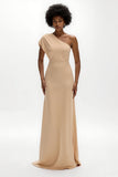 Maxi Champagne Sheath Satin One Shoulder Wedding Guest Dress
